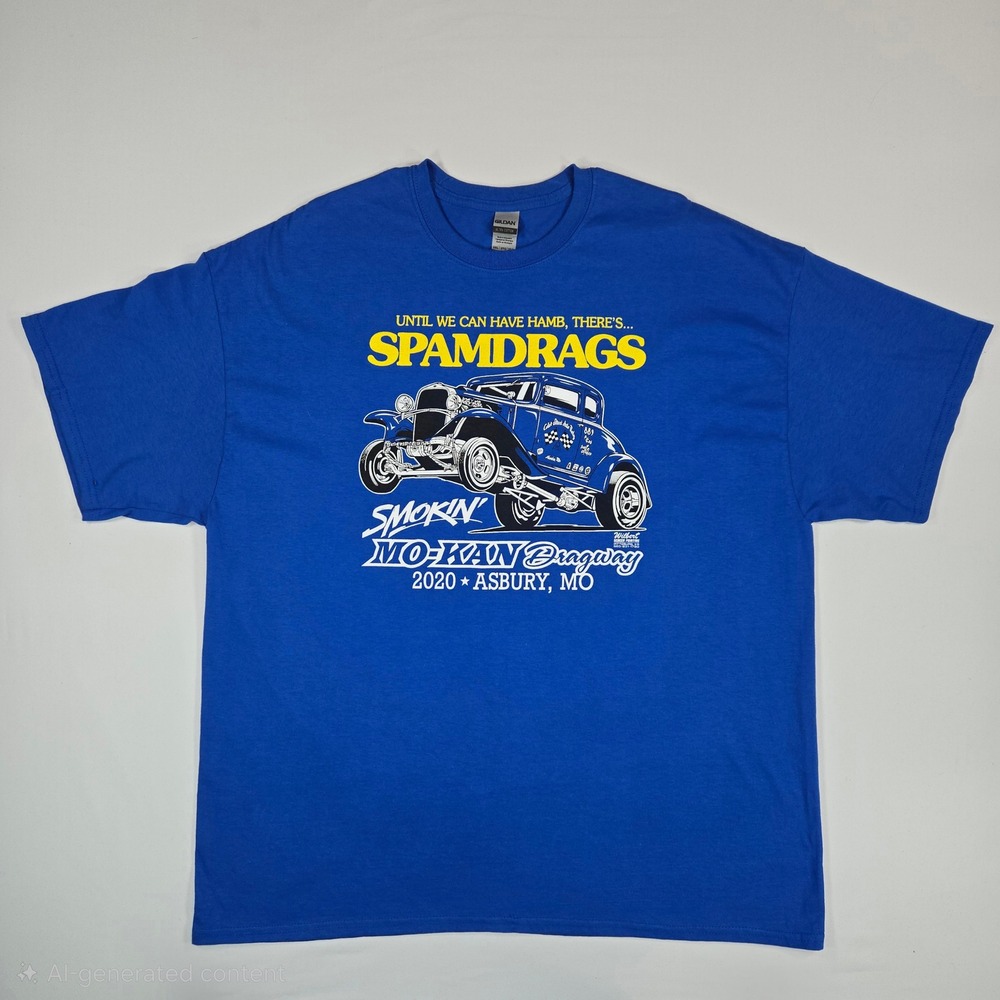 Smokin Mo-Kan Dragway Spamdrags Graphic T-Shirt Mens 2XL‎ Blue Racing Tee